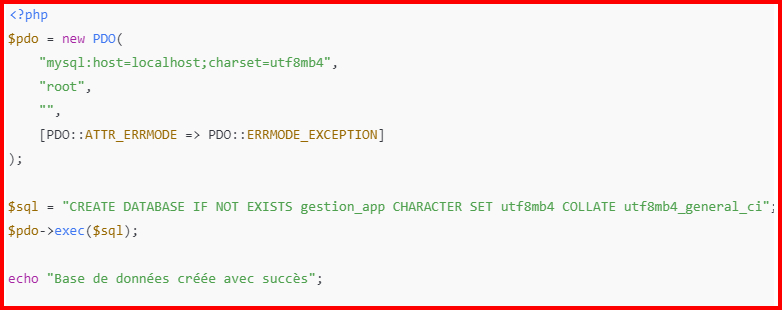Créer la base de données avec PDO