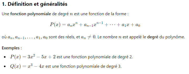 1. Algèbre et Analyse : Étude des fonctions, les fonctions polynomiales