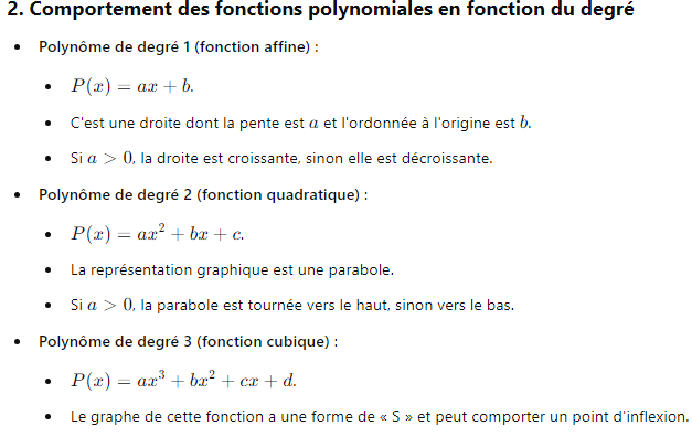 2. Comportement des fonctions polynomiales en fonction du degré