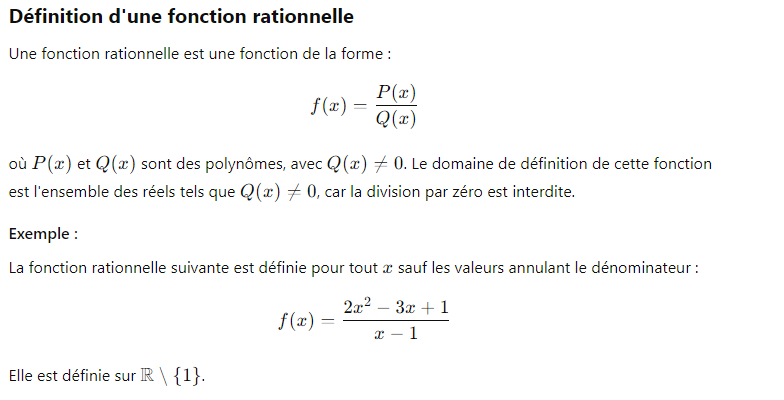 2. Étude des fonctions :  Fonctions rationnelles