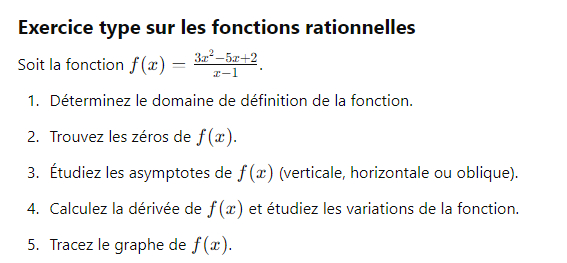 Exercice type sur les fonctions rationnelles