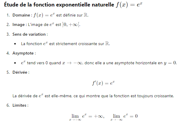 III./ Étude de la fonction exponentielle naturelle  𝑓(𝑥)=𝑒𝑥 (e exponentiel x)