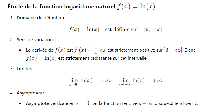 III./ Étude de la fonction logarithme naturel  𝑓(𝑥)= ln(𝑥)