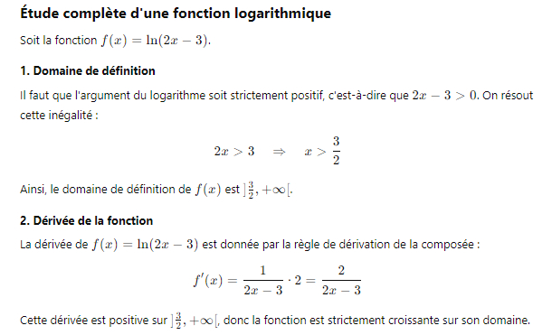 V./ Étude complète d'une fonction logarithmique