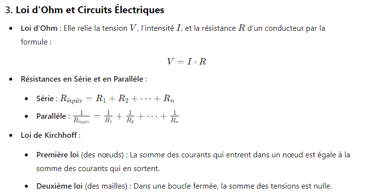 3. Loi d'Ohm et Circuits Électriques