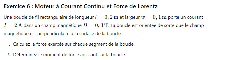 Exercice 6 : Moteur à Courant Continu et Force de Lorentz