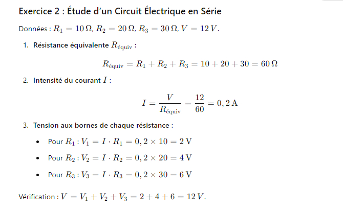 Correction exercice 2 : Étude d’un Circuit Électrique en Série