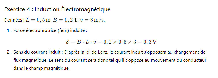 Correction Exercice 4 : Induction Électromagnétique